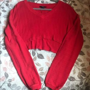 Red Long Sleeve Crop Top